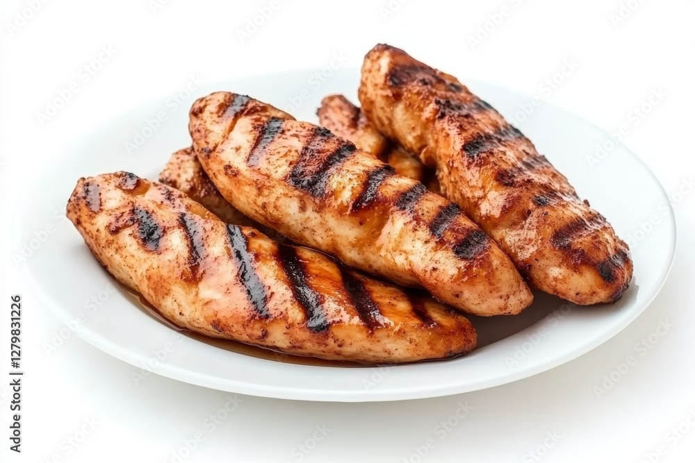 Plate of grilled chicken with a white background Plate of grilled chicken with a white background