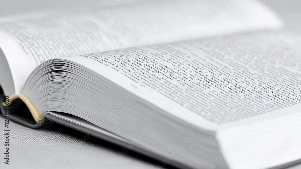 Fototapeta premium Open book, pages, text, knowledge, gray background, education
