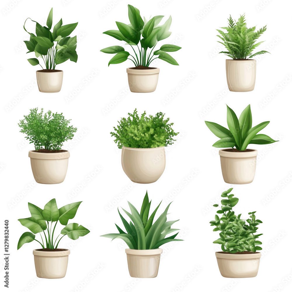 Fototapeta premium Array of Indoor Plants in Decorative Pots for Modern Spaces