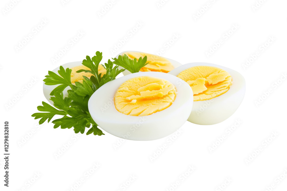 Close up of four egg yolks with parsley on top, isolated Close up of four egg yolks with parsley on top, isolated