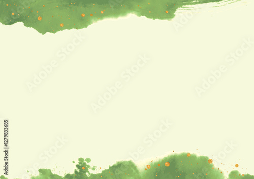 上下に滲んだ緑色のインクを配し金のインクを散らした背景