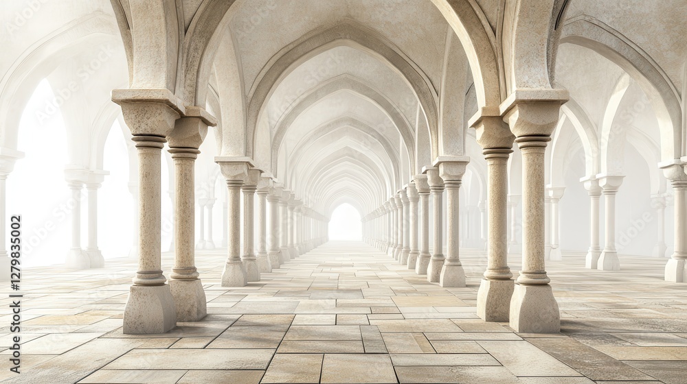 Fototapeta premium Serene Colonnade Extending Towards A Distant Light