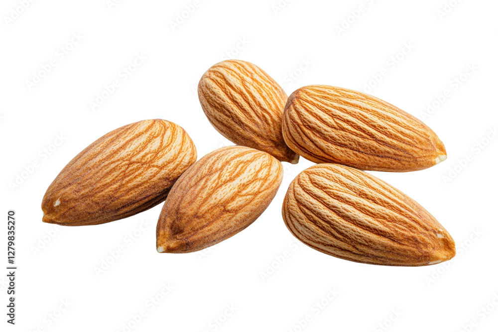 Close up of five almonds, isolated Close up of five almonds, isolated
