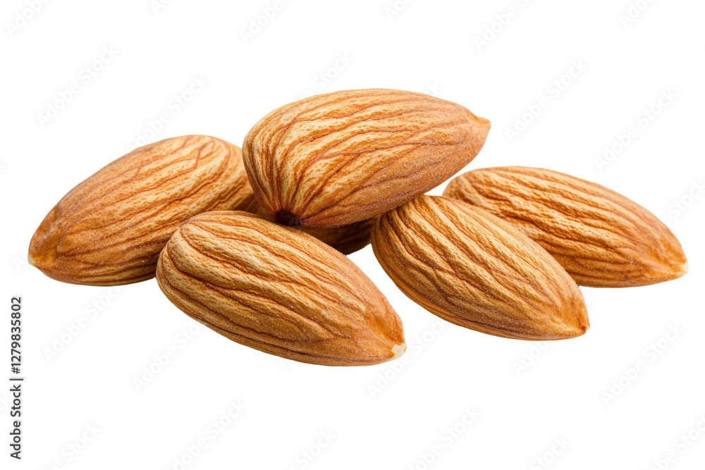 Pile of almonds with a white background, isolated