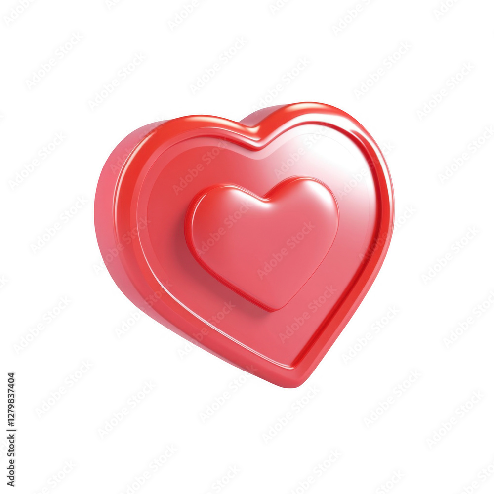 Glossy Red Heart Shape Icon on a White Background for Love Theme Glossy Red Heart Shape Icon on a White Background for Love Theme