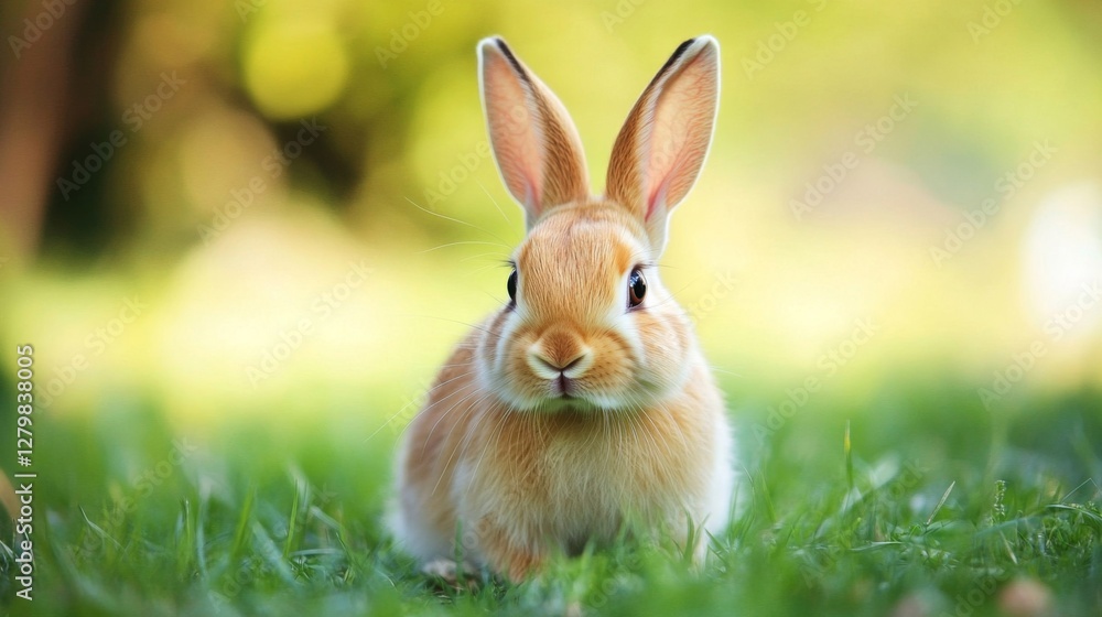 Adorable Brown Rabbit in Green Grass Adorable Brown Rabbit in Green Grass
