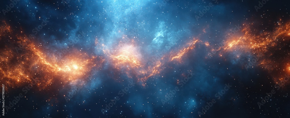 Naklejka premium Breathtaking Cosmic Space Scene with Vibrant Gas Clouds, Twinkling Stars, and Celestial Colors Creating a Sense of Infinite Universe Wonder and Mystery