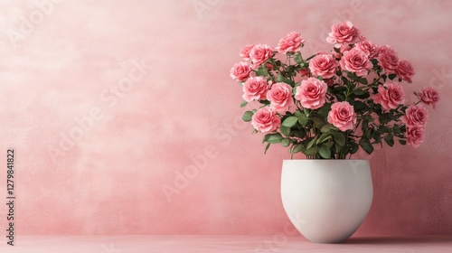 Wallpaper Mural Pink roses in a white vase against a soft pink background creating a serene and elegant atmosphere Torontodigital.ca