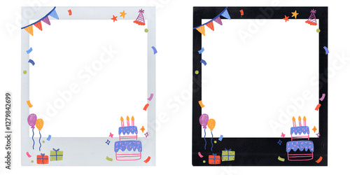 square frame with colorful birthday doodle