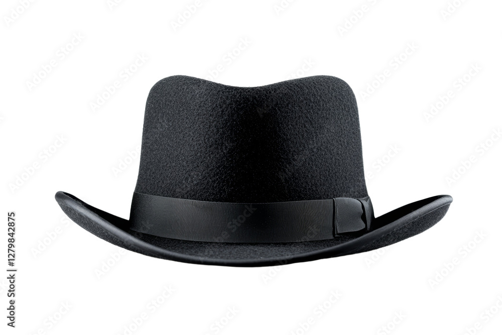 Black hat with a black ribbon and a black band, isolated Black hat with a black ribbon and a black band, isolated