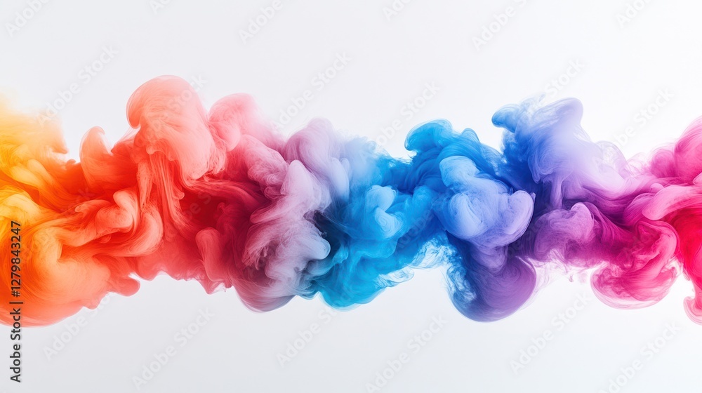 Fototapeta premium Rainbow ink swirls, studio, white background, abstract art