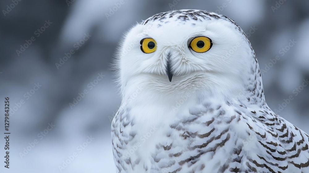 Fototapeta premium Closeup of Snowy Owl in Winter Landscape
