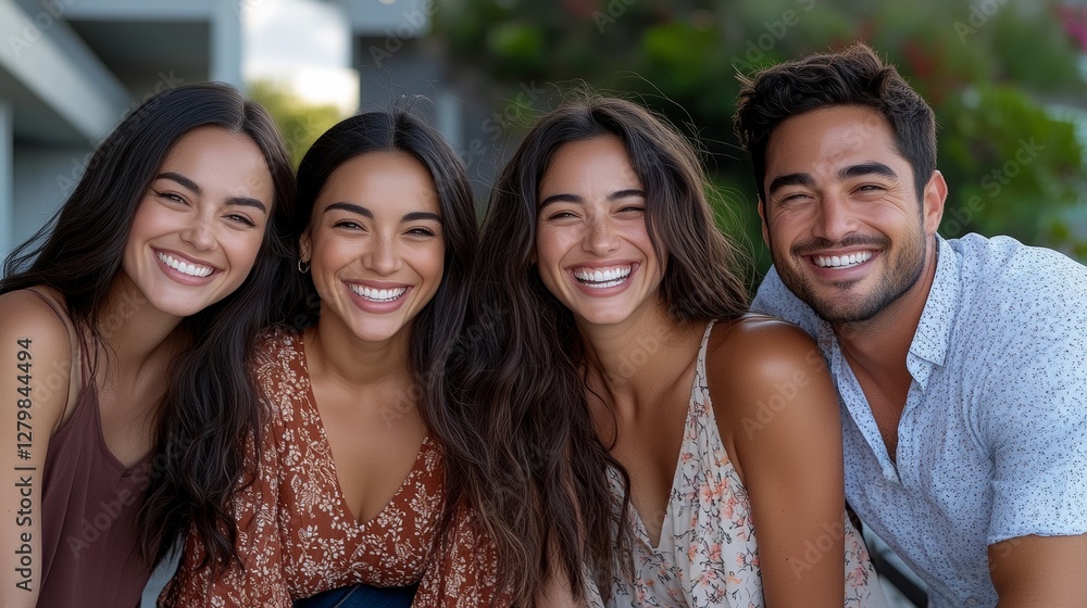Obraz premium Capturing Joyful Moments: A Diverse Group of People Smile Together for a Memorable Photo That Celebrates Friendship and Positivity