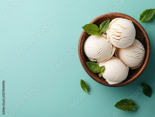 Delightful dairy-free sorbet in tropical flavors tropical paradise food photography bright and fresh environment overhead view healthy dessert concept photo