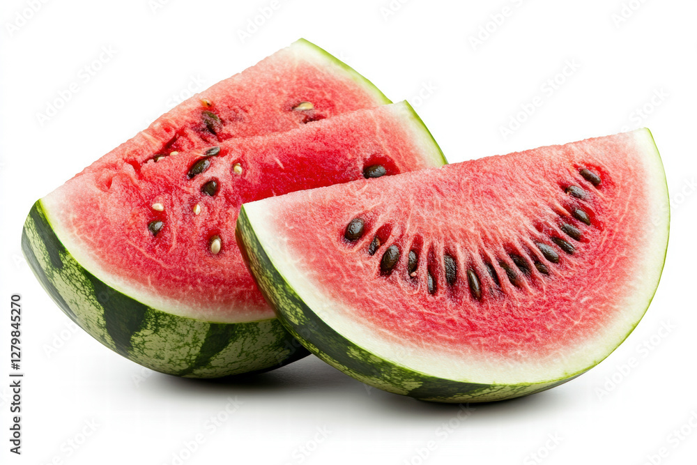 Fresh watermelon slices with seeds on white background Fresh watermelon slices with seeds on white background