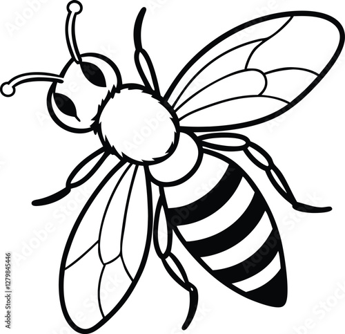 Stylized honey bee with flower  on the white background 