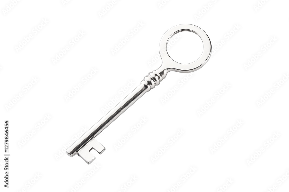 Silver key with a hole in the middle, isolated Silver key with a hole in the middle, isolated