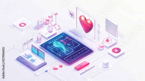 Wallpaper Mural Isometric illustration of medical technology and health monitoring devices in white background Torontodigital.ca