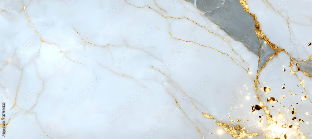 Elegant white marble texture with gold veins and glitter; ideal for luxurious backgrounds, design projects, or high-end product packaging Elegant white marble texture with gold veins and glitter; ideal for luxurious backgrounds, design projects, or high-end product packaging