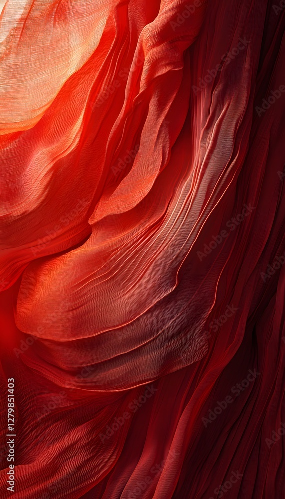 Obraz premium Flowing Red Fabric Displaying Beautiful Texture and Dynamic Movement