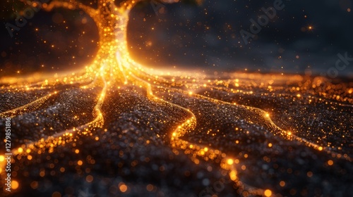 Luminous Tree Roots: A Digital Fantasy