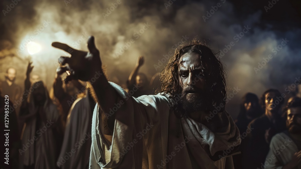 Obraz premium Jesus casting out demons in Jerusalem dramatic