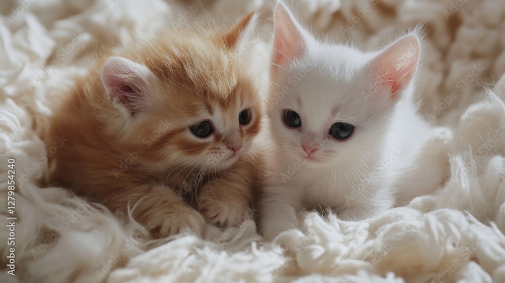 Two Adorable Kittens on Fluffy White Blanket Two Adorable Kittens on Fluffy White Blanket