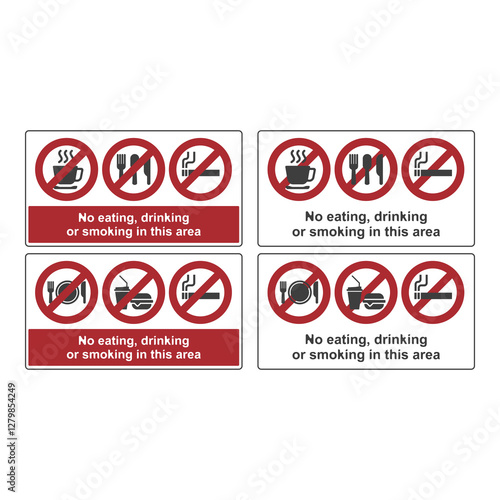 No eating or drinking, no smoking, flat logo
