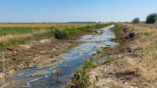 Dry riverbed in the floodplain of the river.