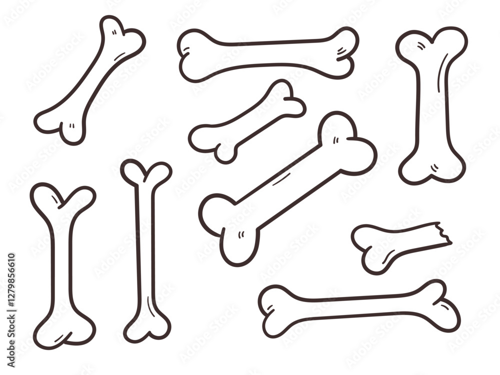Set of hand drawn doodle bone for dogs, line bone icon Set of hand drawn doodle bone for dogs, line bone icon