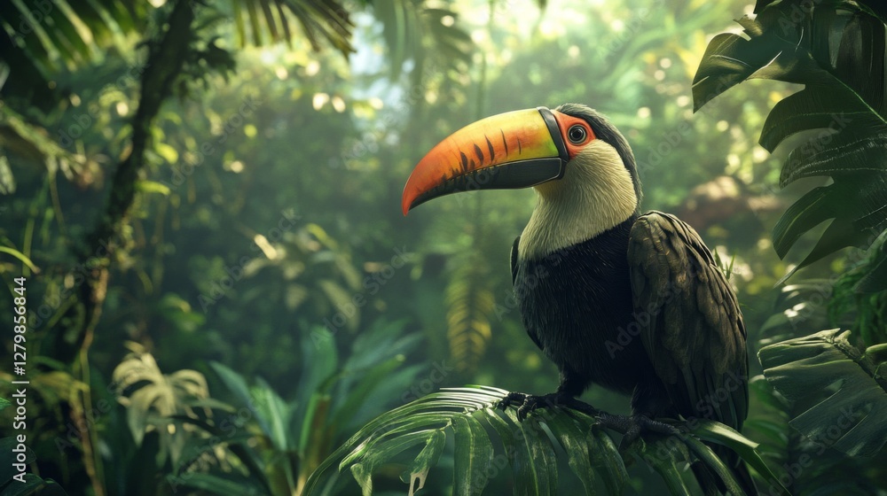 Fototapeta premium Colorful Toucan in Lush Green Rainforest