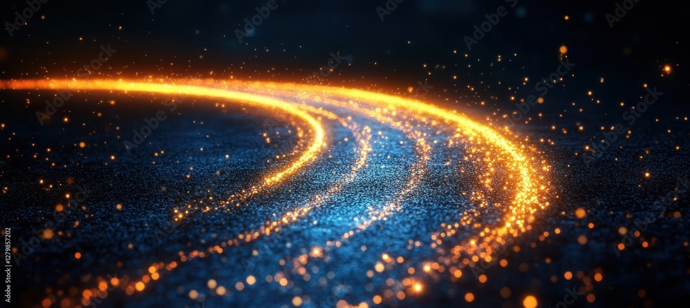 Fototapeta premium Glowing Trail of Light with Sparkles and Bokeh Effect Creating a Dreamlike Illumination on a Dark Background for Abstract Art and Design Projects