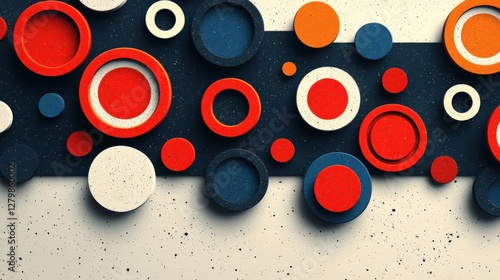 Vibrant Abstract Geometric Art with Red, Blue, and Orange Concentric Circles on Textured Background for Creative Design and Modern Aesthetic Inspiration photo