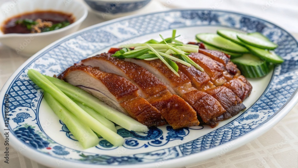 Peking Duck served on a traditional Chinese porcelain plate Peking Duck served on a traditional Chinese porcelain plate