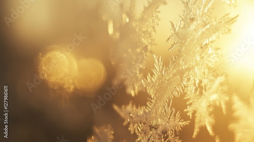 Frozen patterns on glass, winter sun shining through, abstract beauty, nature's art, perfect for winter backdrop photo