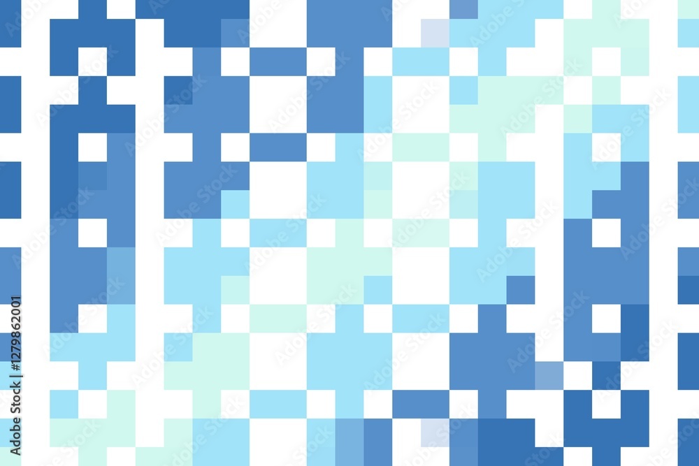 Fototapeta premium Blue mint pixel square abstract with structured geometric square pattern. Digital design concept