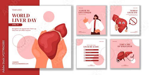 World Liver Day Awareness Social Media Post Flat Cartoon Template Illustration