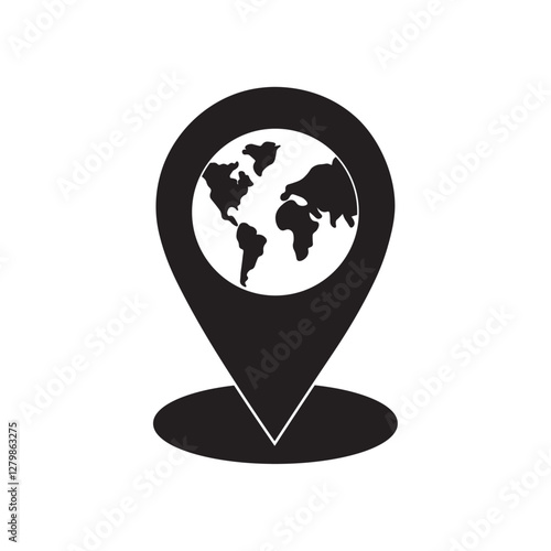 globe pin button flat icon vector