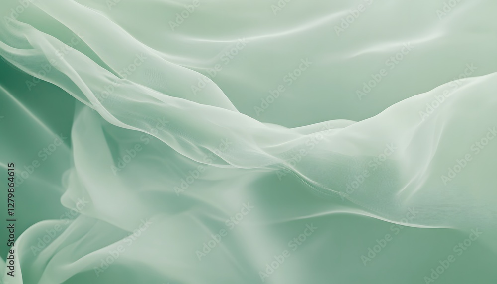 Fototapeta premium Light green fabric flows and ripples gracefully in the wind