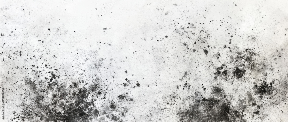 Abstract light gray background with black splashes and textures, creating dynamic and artistic visual effect. Perfect for various design projects