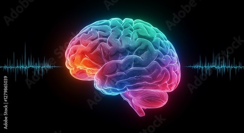 Vibrant Rainbow Brain: Neurological Waves and Artistic Anatomy