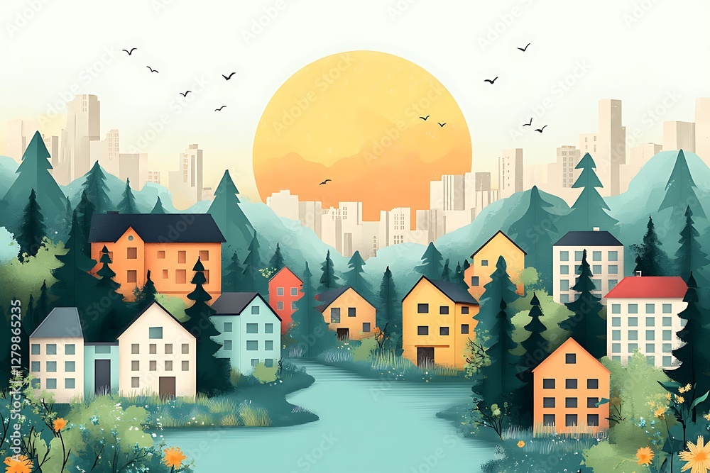 Obraz premium City background made of different buildings