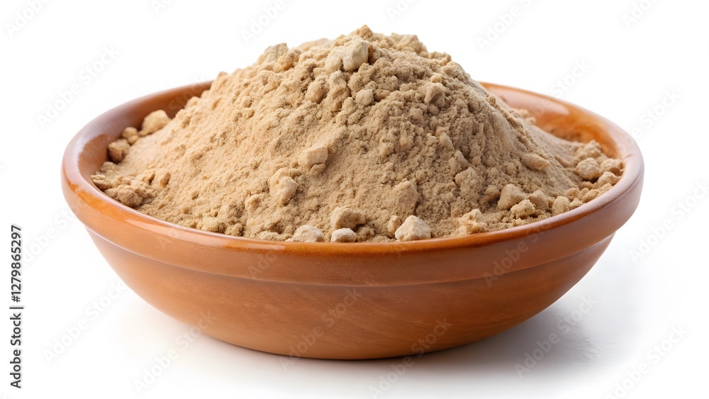 Brown Powder in Wooden Bowl Brown Powder in Wooden Bowl