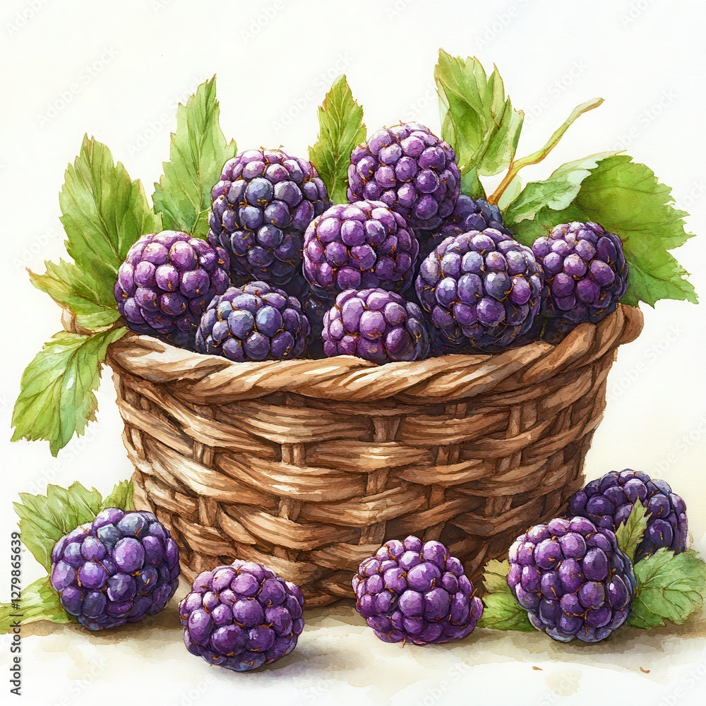 custom made wallpaper toronto digitalDark Purple Blackberries in Woven Basket