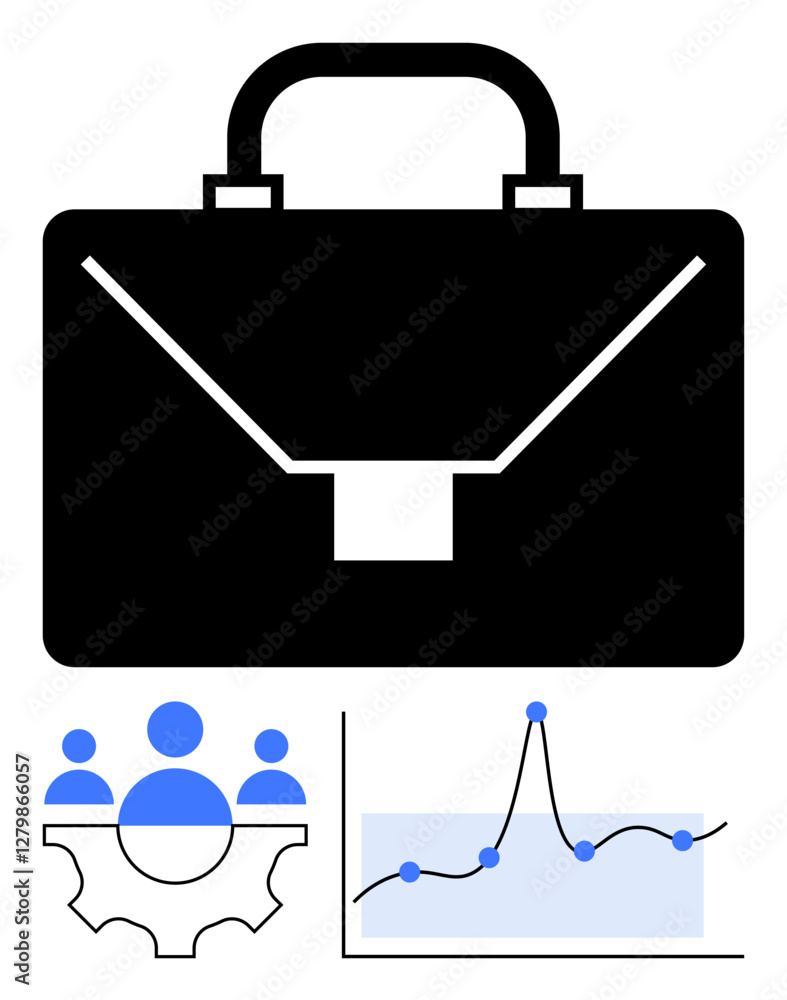 Briefcase team in cogwheel line graph. Ideal for business, teamwork, growth, strategy, finance, management, icon design Line metaphor Briefcase team in cogwheel line graph. Ideal for business, teamwork, growth, strategy, finance, management, icon design Line metaphor