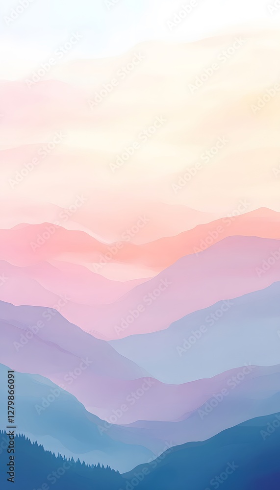 Fototapeta premium Beautiful layered colorful mountains representing a sunset or sunrise scene