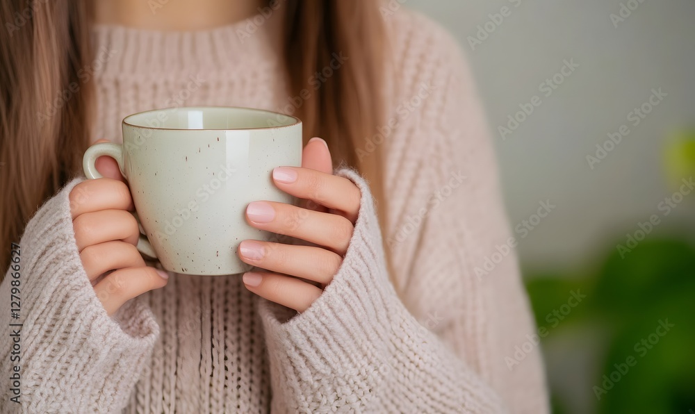 Young woman drinking tea from a porcelain English tea cup, Generative AI Young woman drinking tea from a porcelain English tea cup, Generative AI