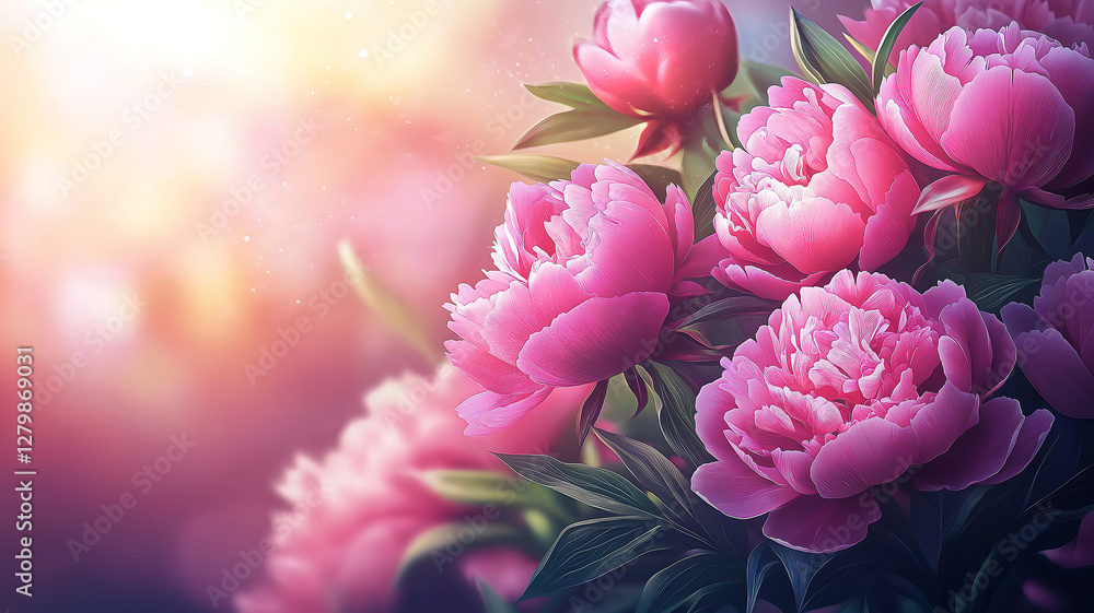 Fresh and vibrant pink peonies bouquet with space for personalized text or messages Fresh and vibrant pink peonies bouquet with space for personalized text or messages