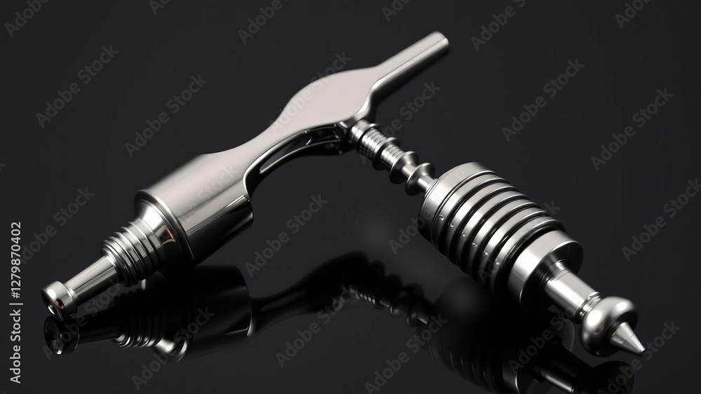 Shiny stainless steel wine bottle opener isolated on white background, elegant, shiny, corkscrew Shiny stainless steel wine bottle opener isolated on white background, elegant, shiny, corkscrew