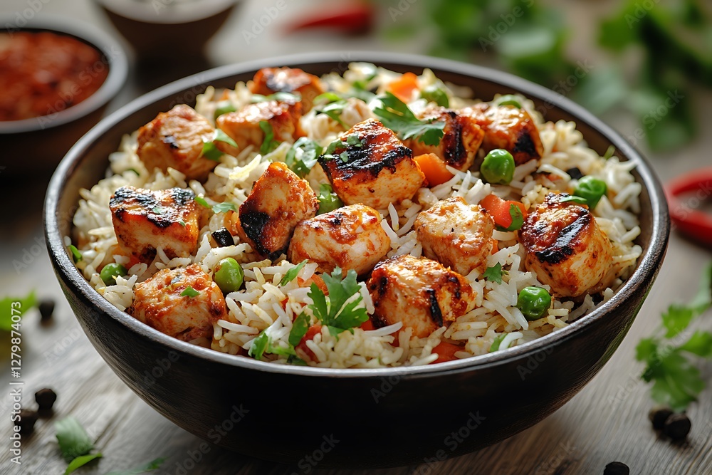 Thyme chicken thighs with rice, on plate
Thyme chicken thighs with rice, on plate